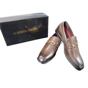 Alberto Fellini Men’s Slip‑On Loafers Size 12 Brown Horsebit Dress Shoes NIB